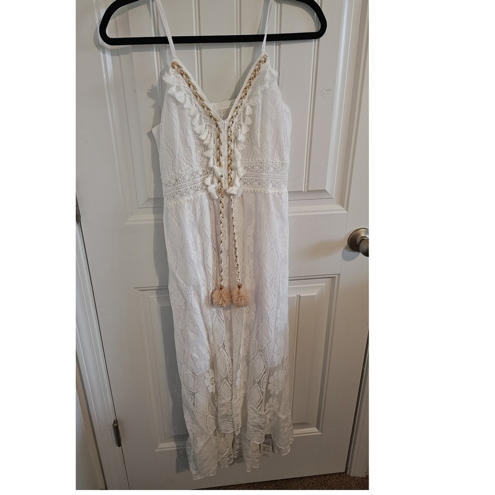 Women Size M Cupshe Boho White Floral Lace Tassel Maxi Dress NWT Beach Wedding